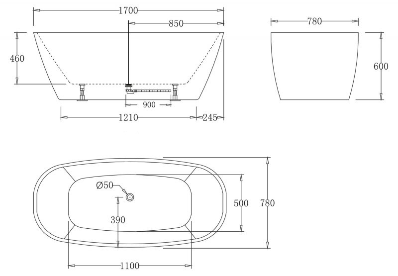 Ванна акриловая 170*78 без перелива BB72-1700-W0 BelBagno